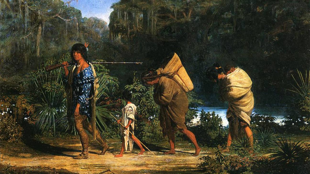 Louisiana Indians Walking Along a Bayou by Alfred Boisseau