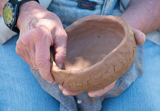 Karen Downen demonstrates traditional Choctaw pottery