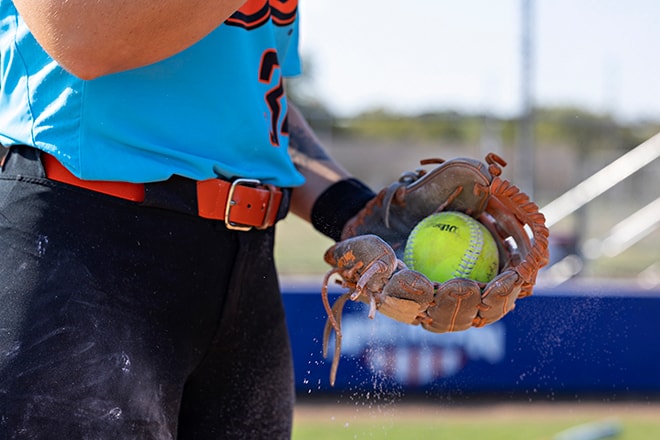 Michaela Richbourg with softball in glove